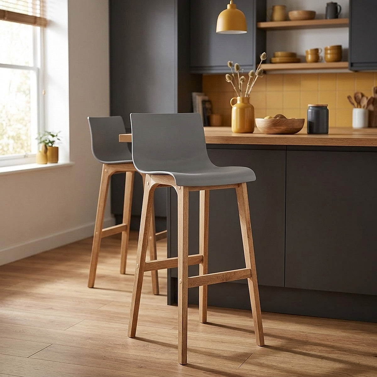 Drift Oak & Charcoal Bar Stool