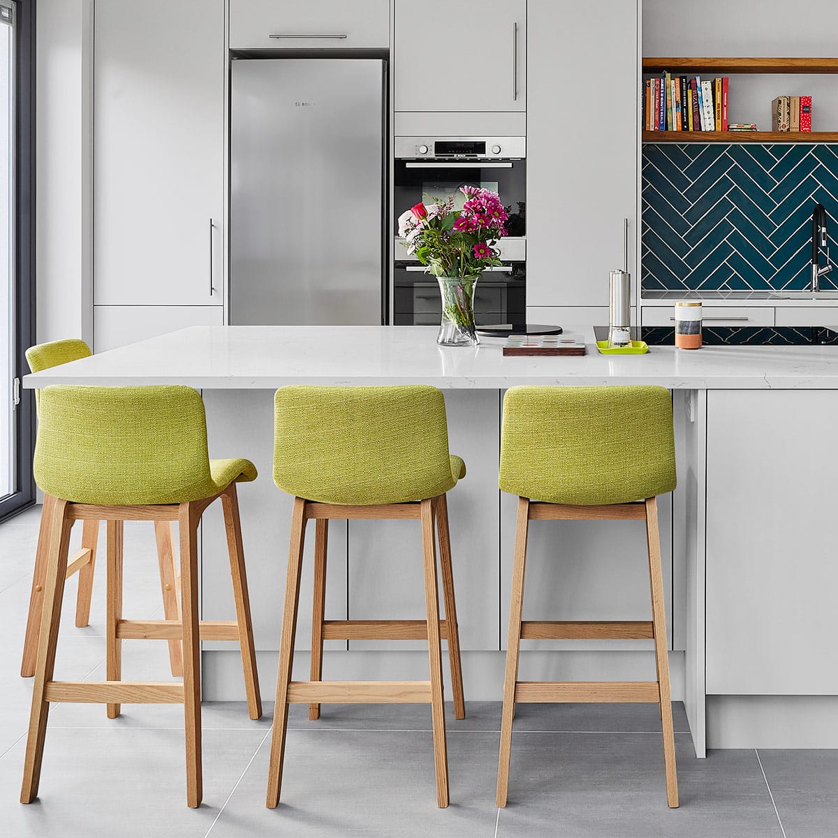 Drift Oak & Green Fabric Stool
