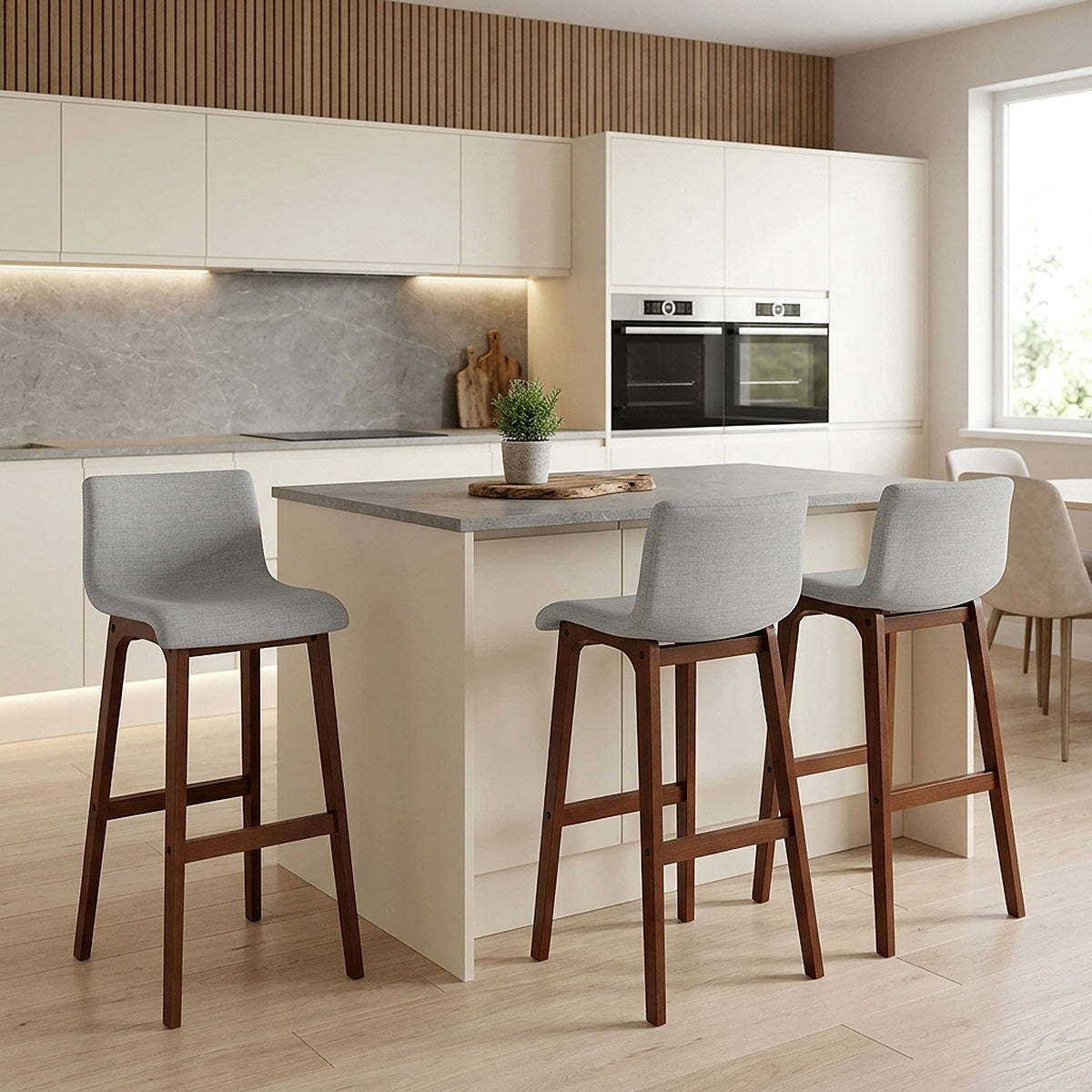 Drift Walnut & Light Grey Fabric Stool