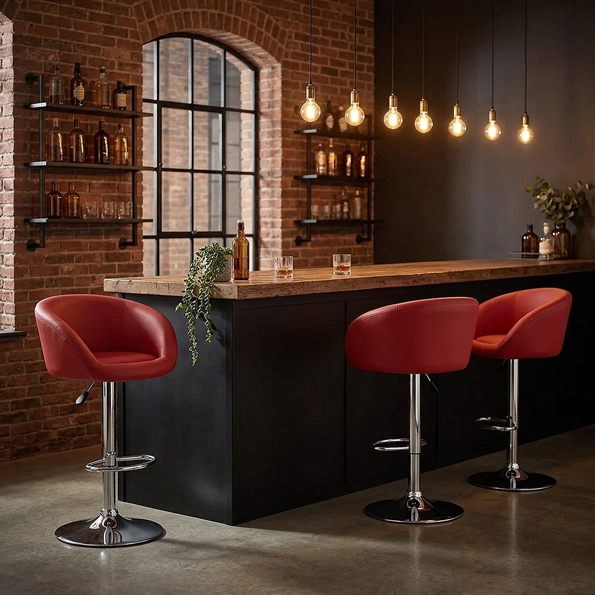 Red Faux Leather Eclipse Stool