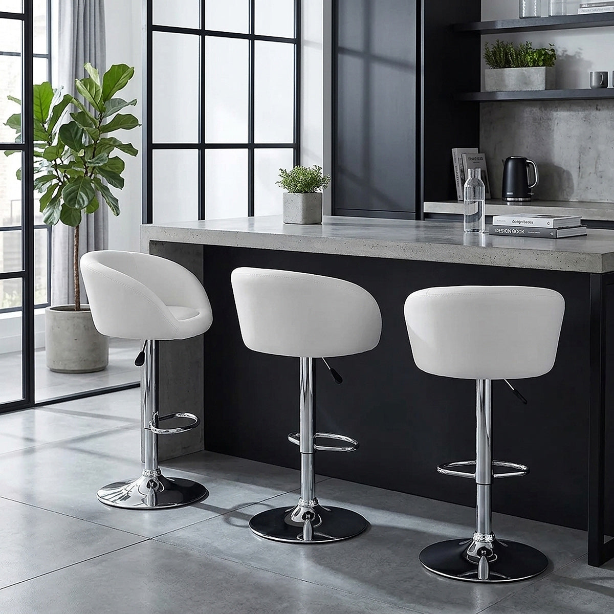 White Faux Leather Eclipse Bar Stool