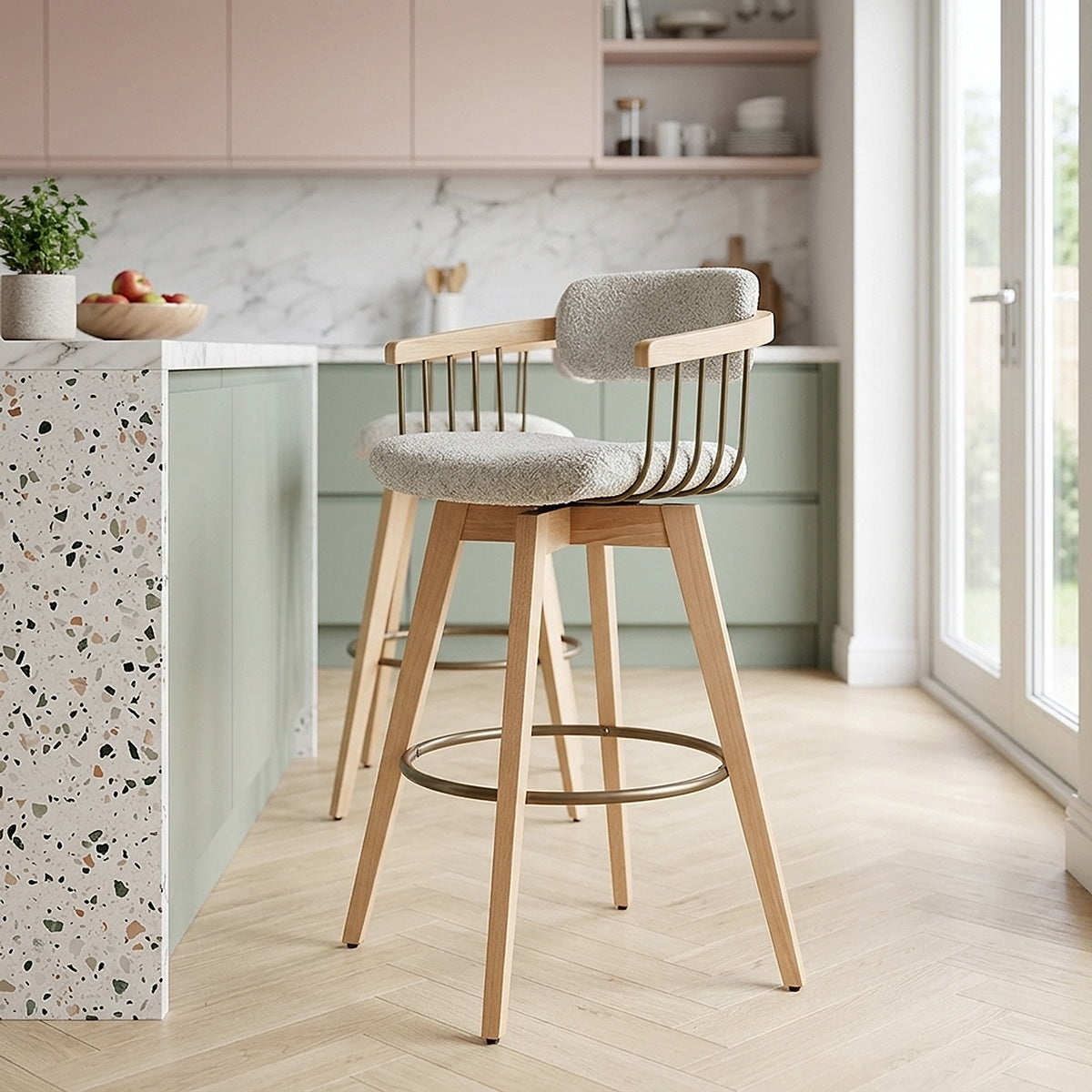 Electra Oak Stool Cream Boucle