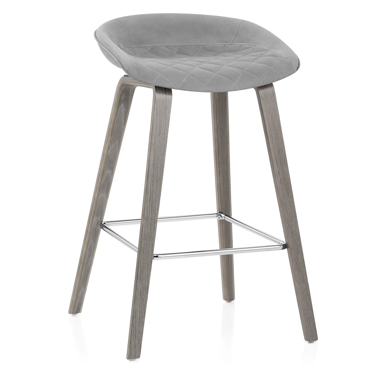Epic Wooden Stool Grey Velvet