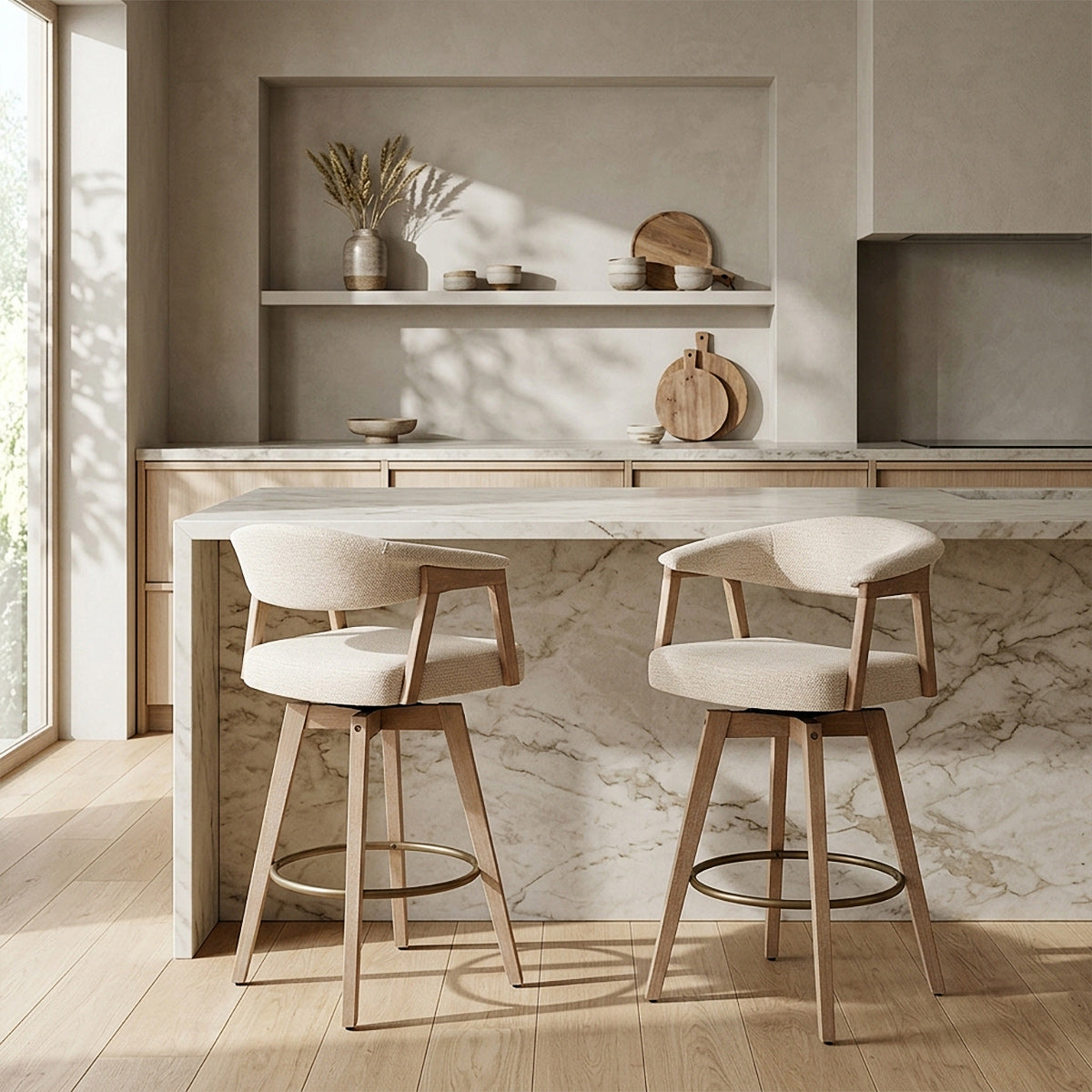 Falco Stool Oak & Beige Fabric