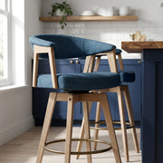 Falco Stool Oak & Blue Fabric