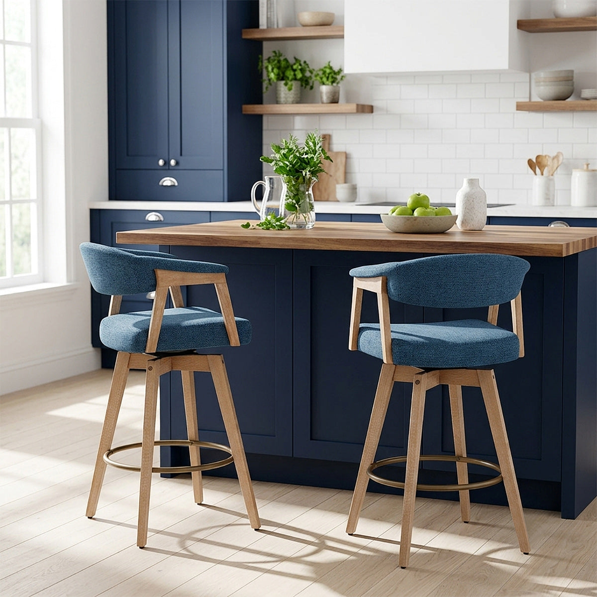 Falco Stool Oak & Blue Fabric