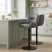 Faraday Bar Stool Dark Grey Real Leather