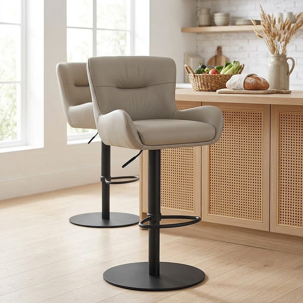 Faraday Bar Stool Grey Real Leather