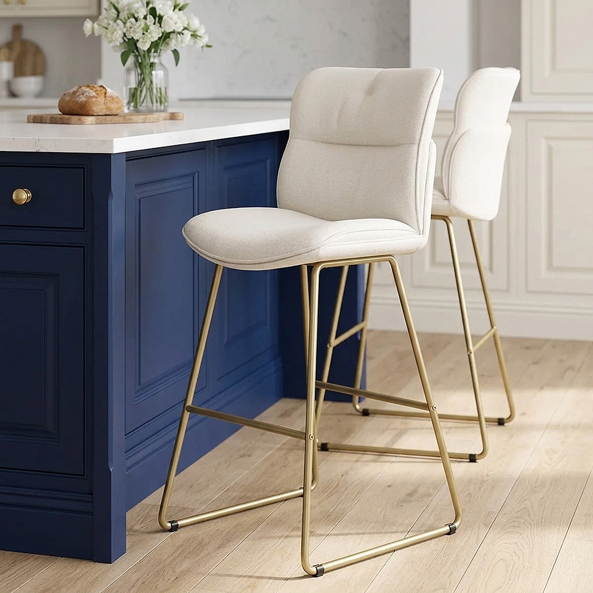 Finley Gold Stool White Boucle
