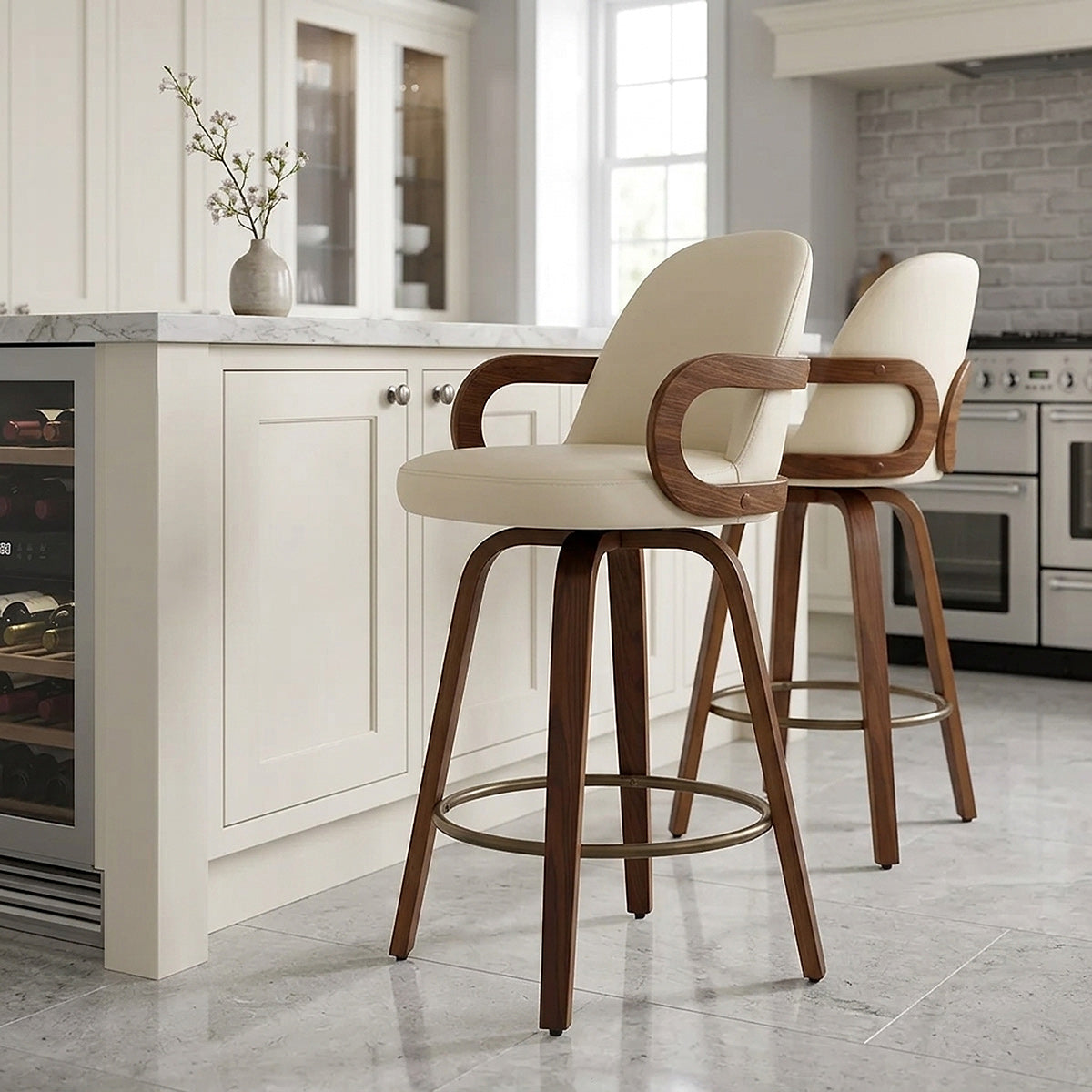 Franco Walnut Bar Stool Cream