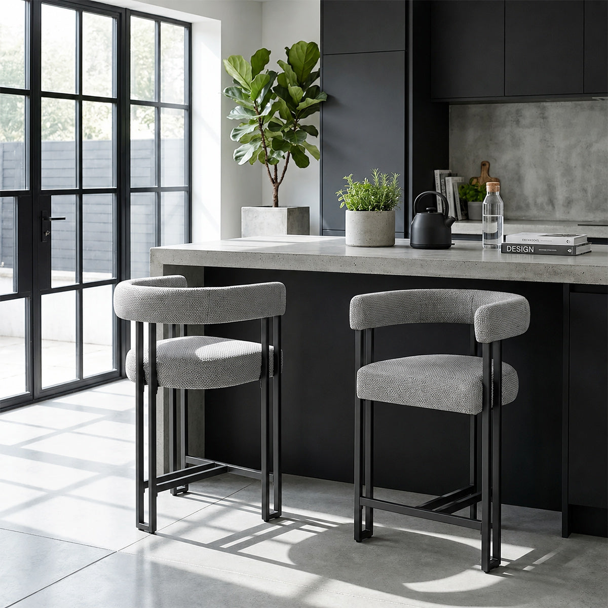 Gigi Bar Stool Grey Fabric