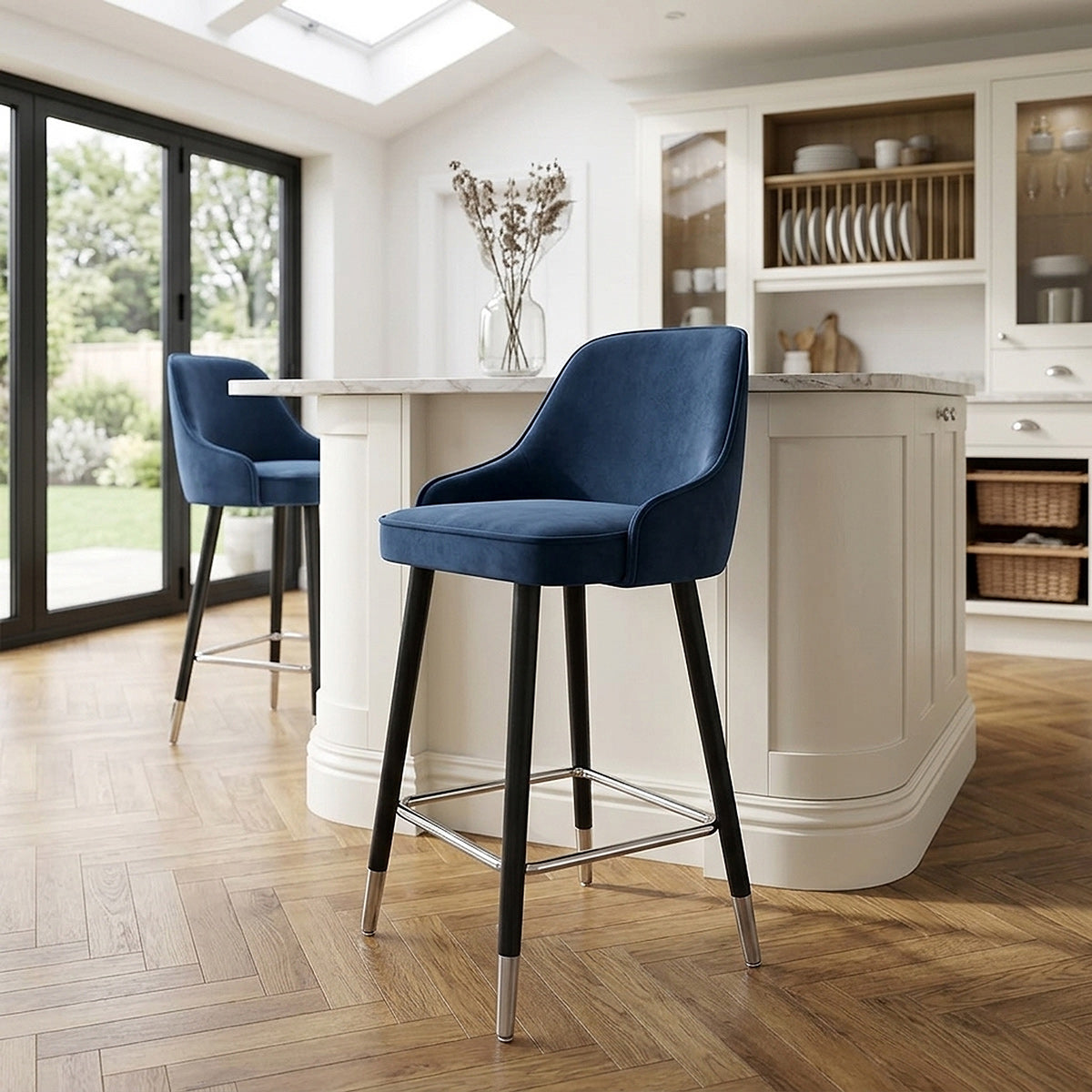 Glam Bar Stool Blue Velvet