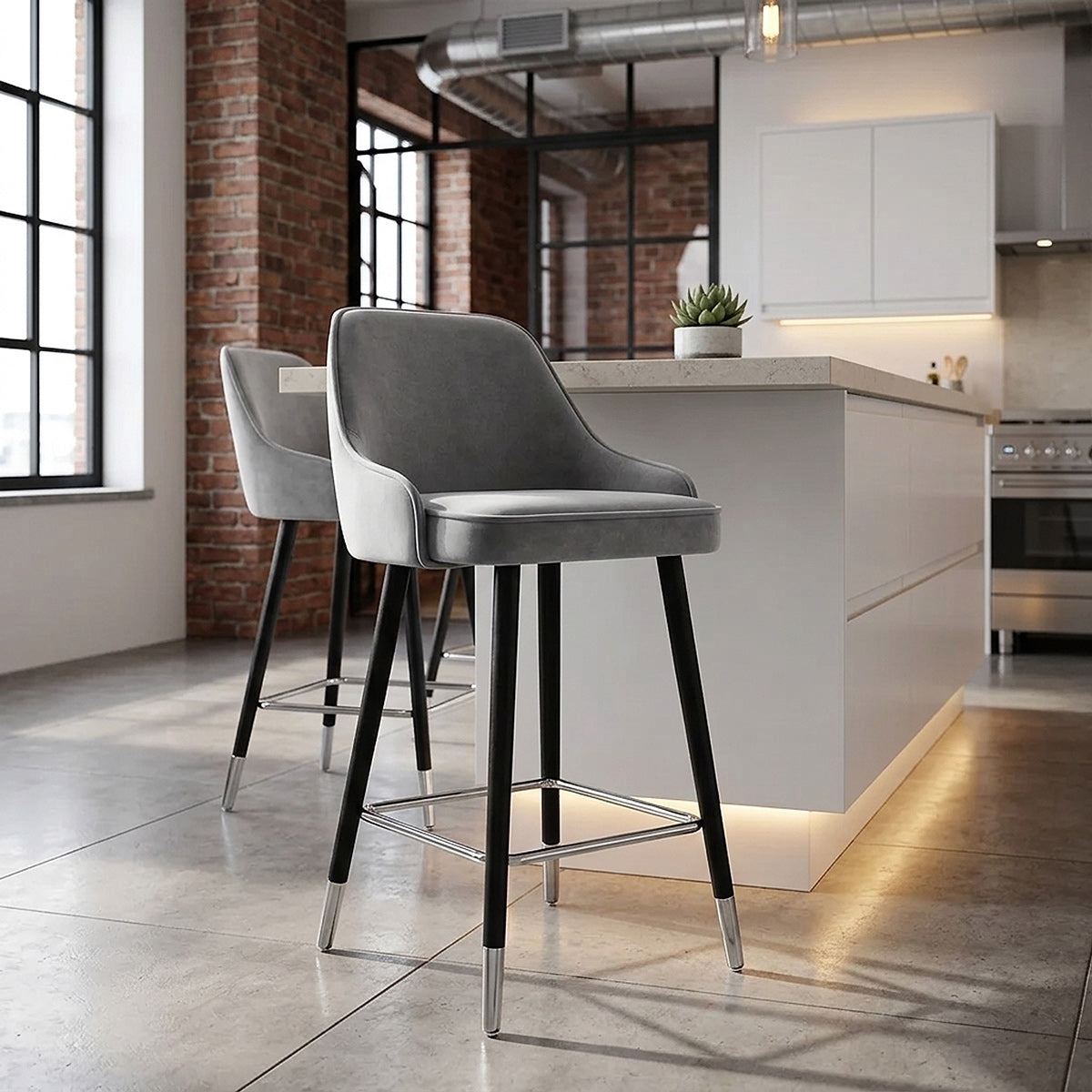 Glam Bar Stool Grey Velvet