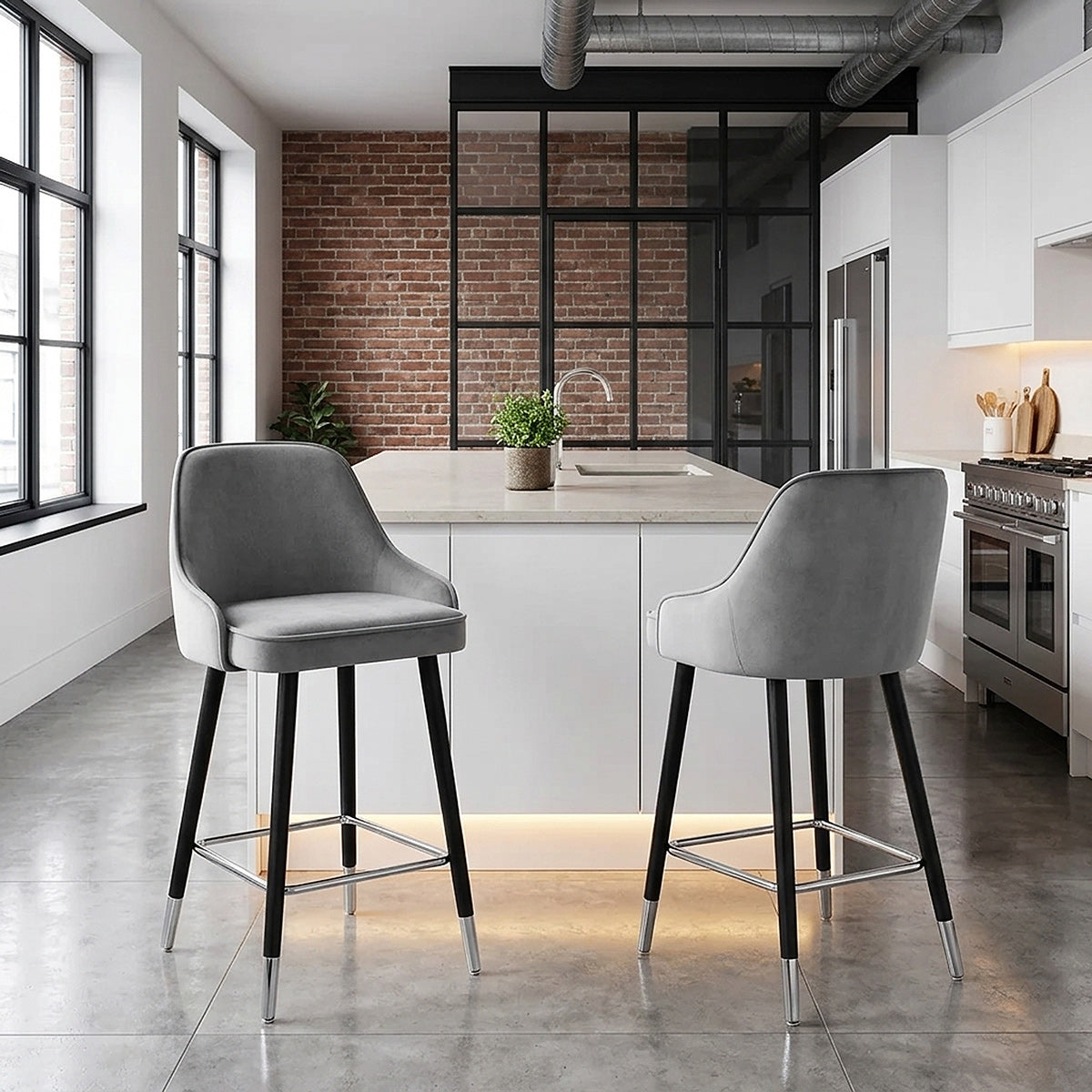 Glam Bar Stool Grey Velvet