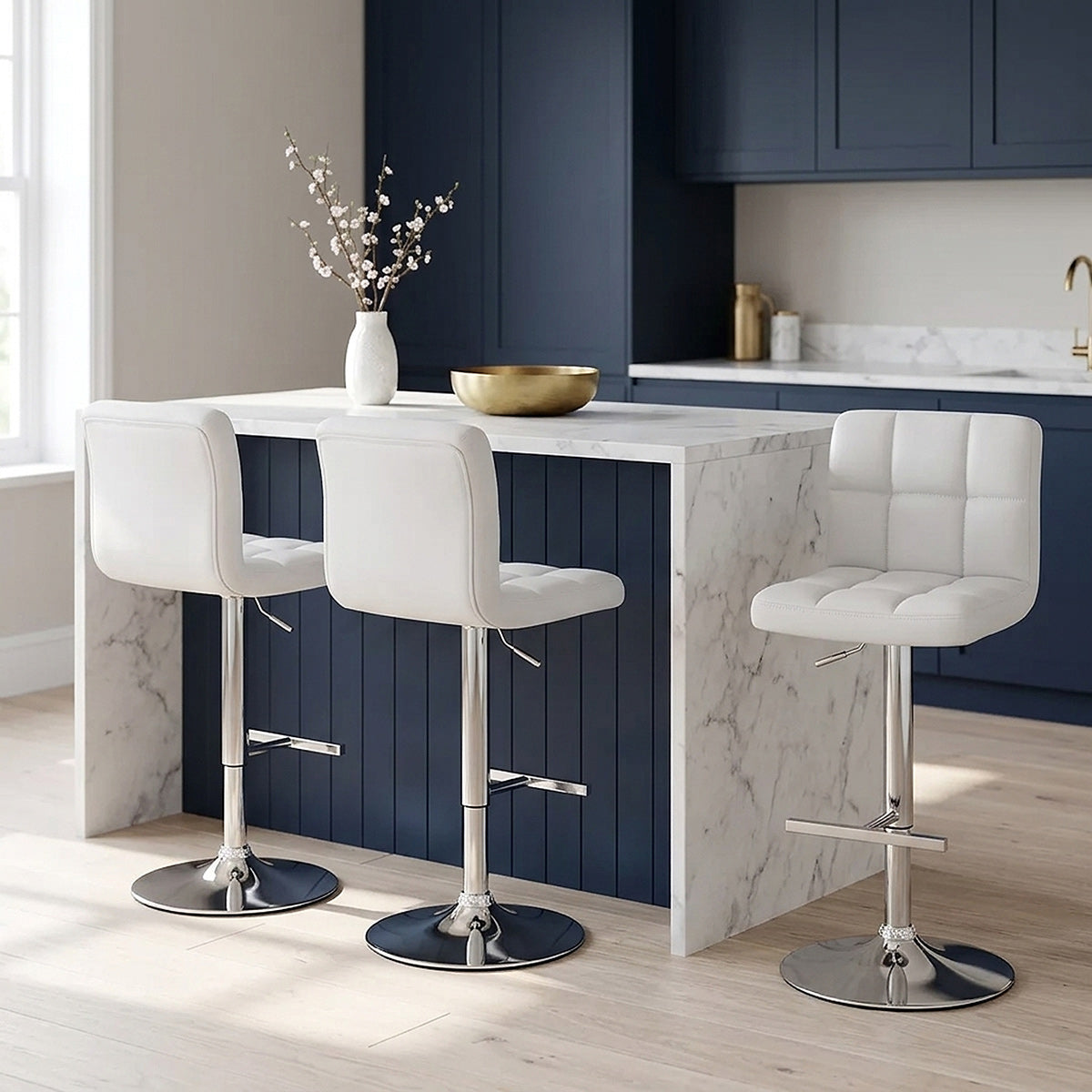 Grid Bar Stool White