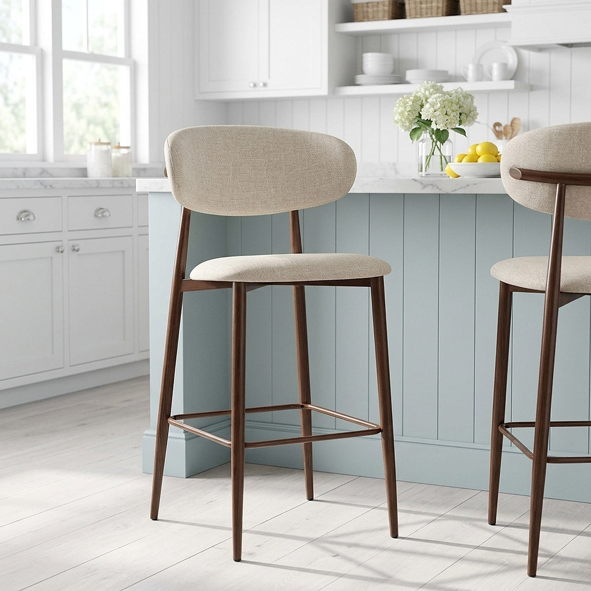 Harrow Walnut Bar Stool Beige Fabric