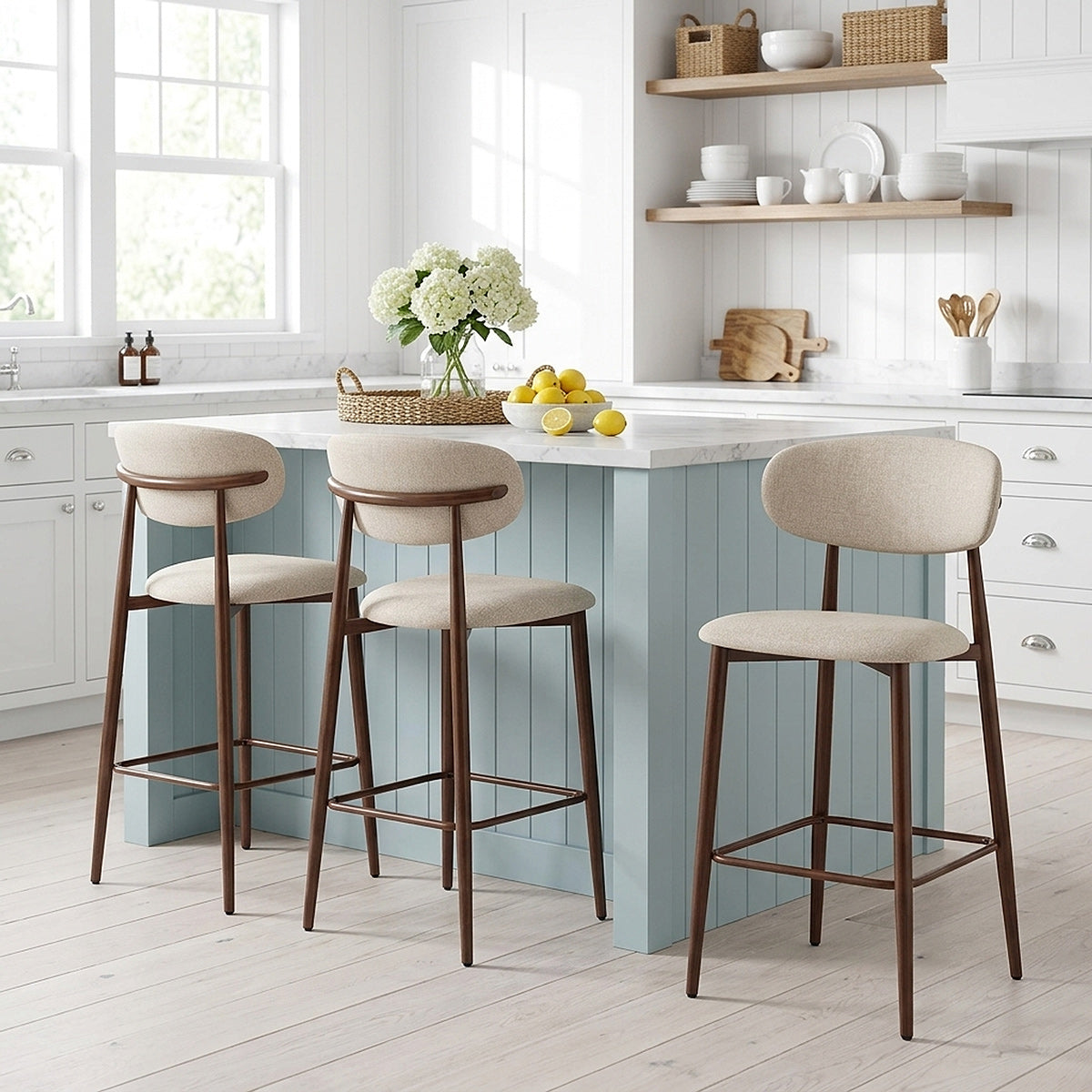 Harrow Walnut Bar Stool Beige Fabric