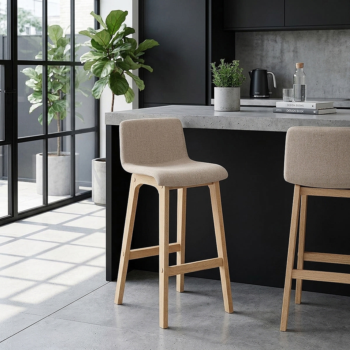Haven Oak & Tweed Fabric Stool