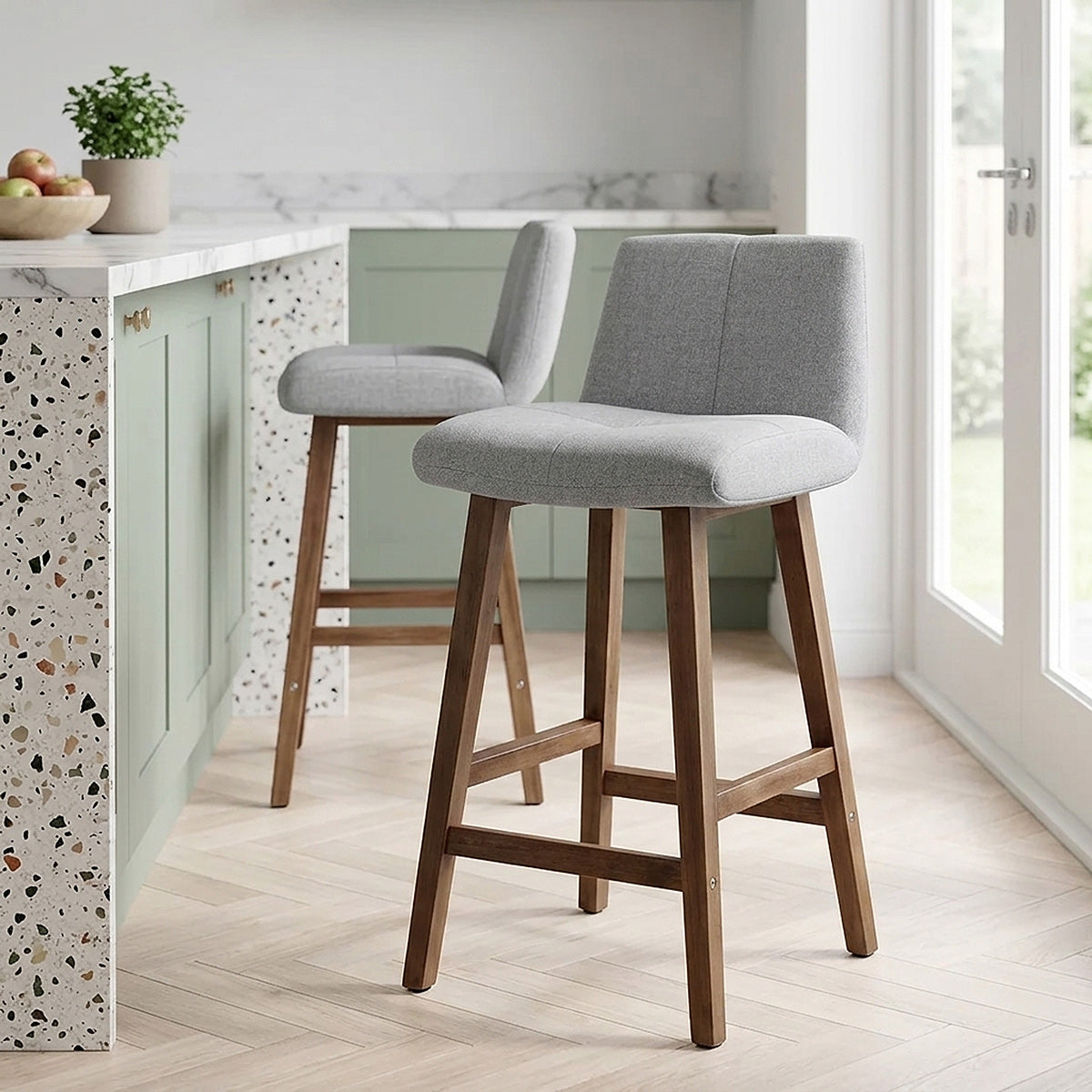 Impulse Wooden Stool Grey Fabric