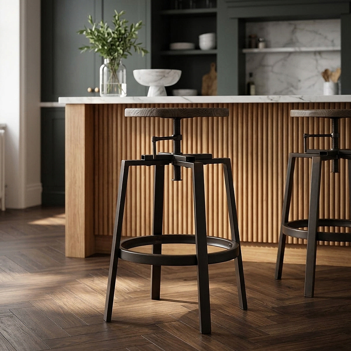 Industrial Turner Stool Dark Wood