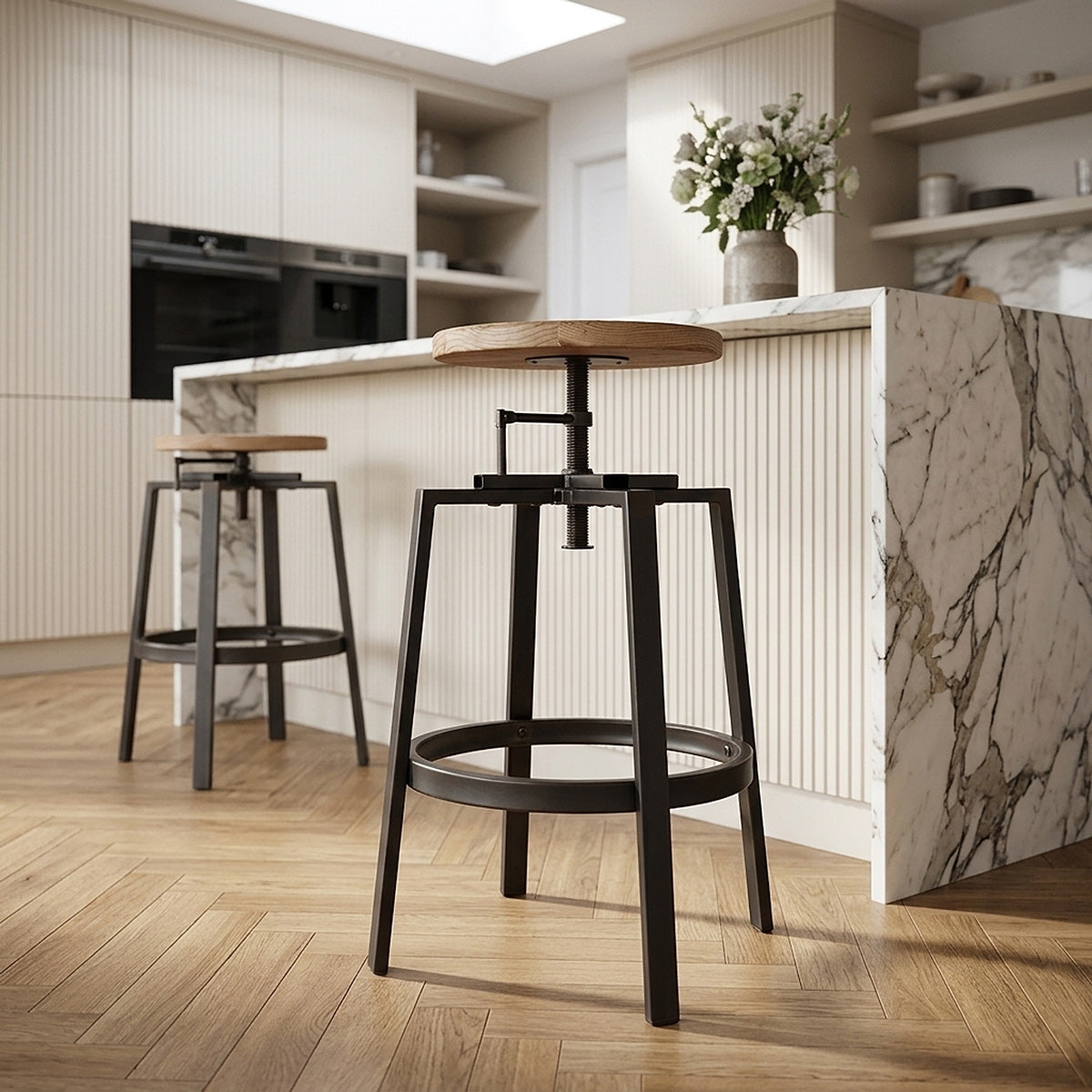 Industrial Turner Stool Light Wood