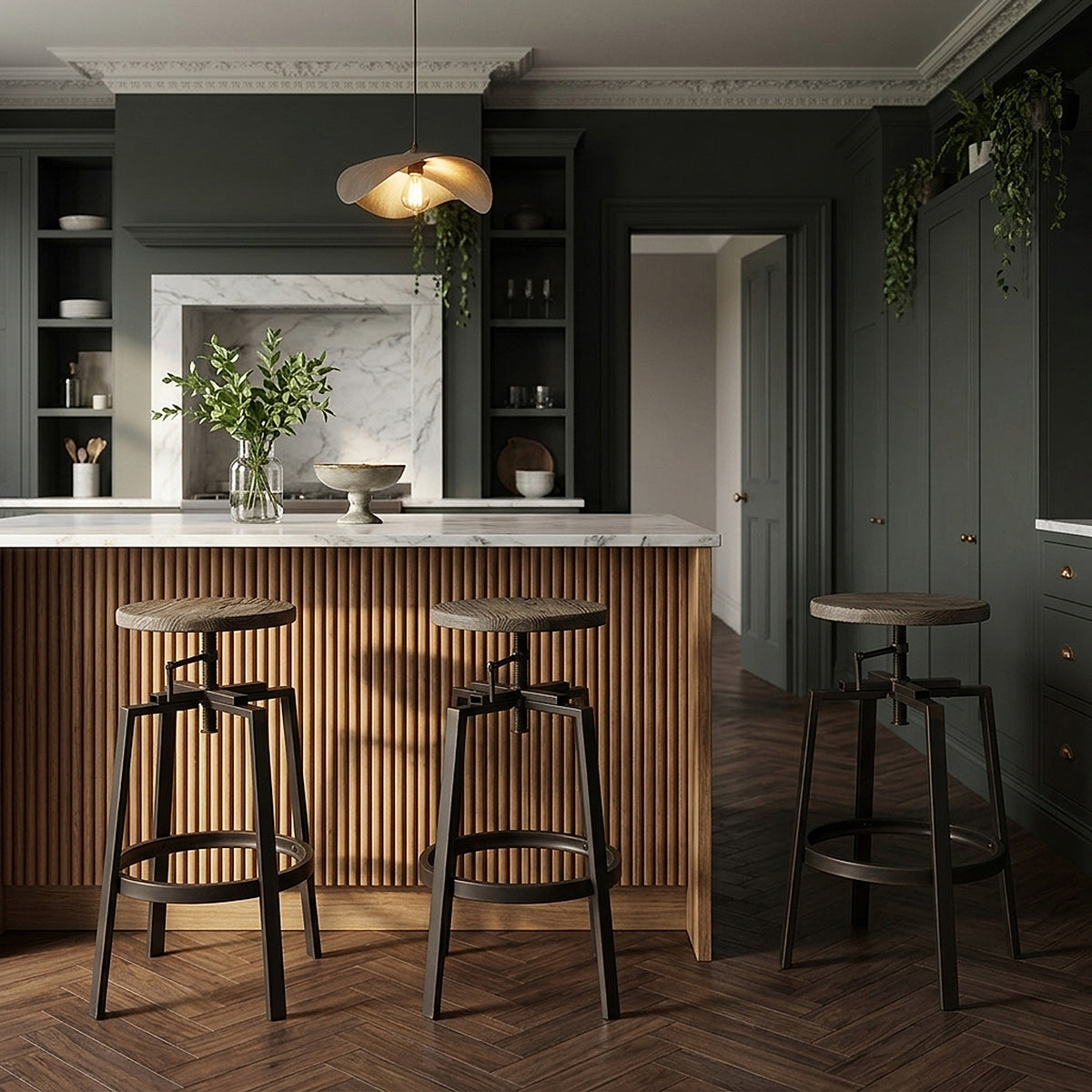 Industrial Turner Stool Dark Wood