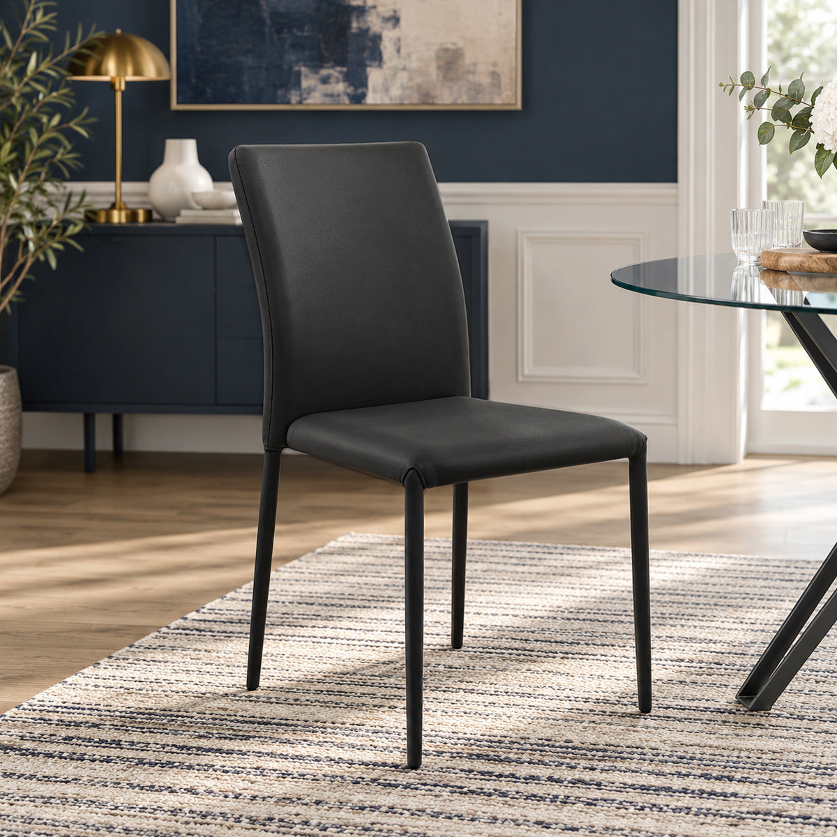 Joshua Stackable Faux Leather Dining Chair Black