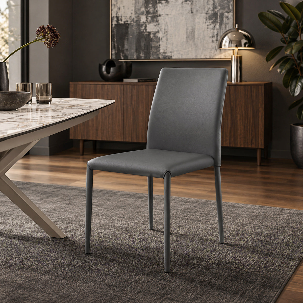 Joshua Stackable Faux Leather Dining Chair Grey