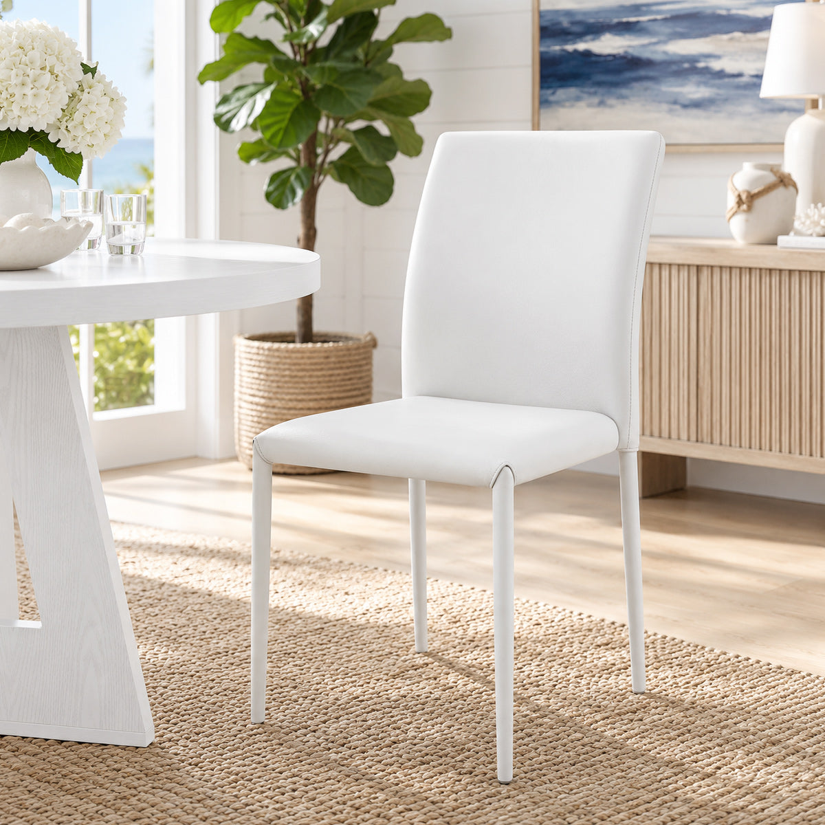 Joshua Stackable Faux Leather Dining Chair White