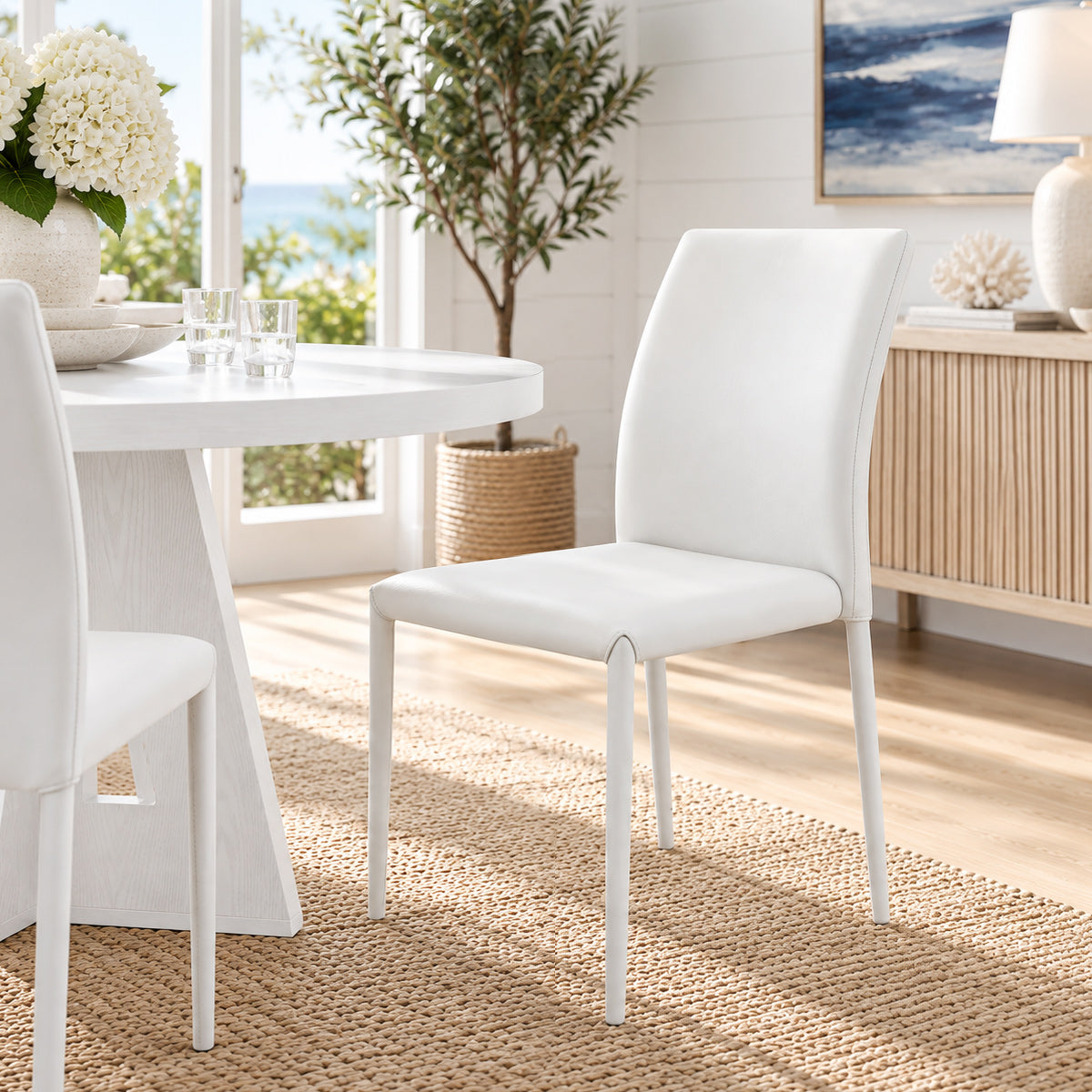 Joshua Stackable Faux Leather Dining Chair White