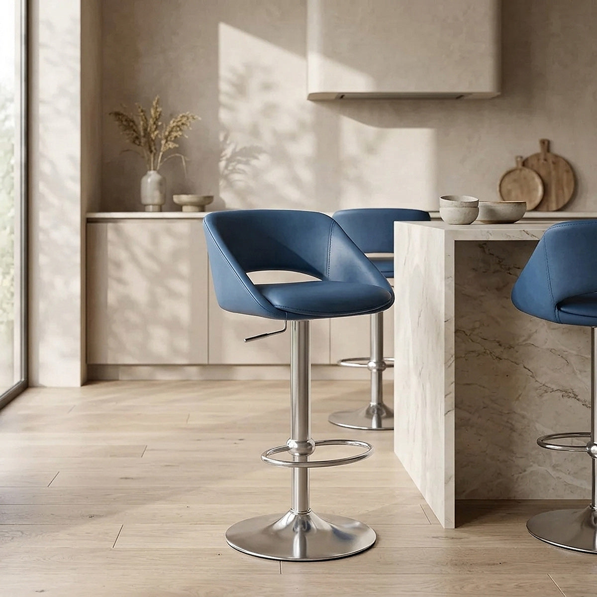 Kansas Brushed Steel Stool Blue