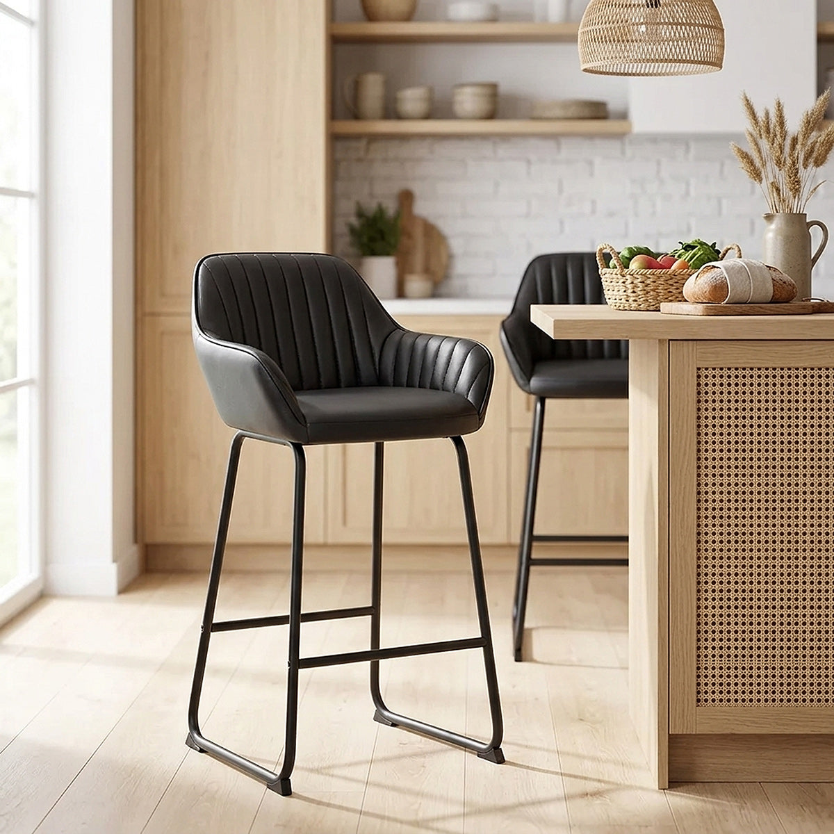 Kanto Real Leather Bar Stool Black