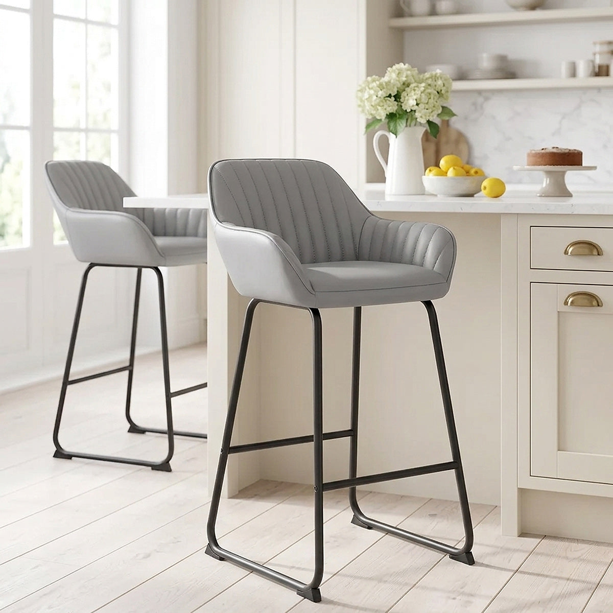 Kanto Real Leather Bar Stool Grey
