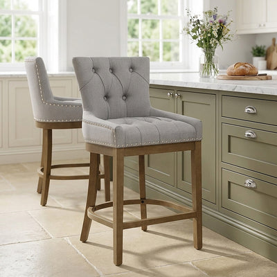 Knightsbridge Oak Stool Grey Fabric