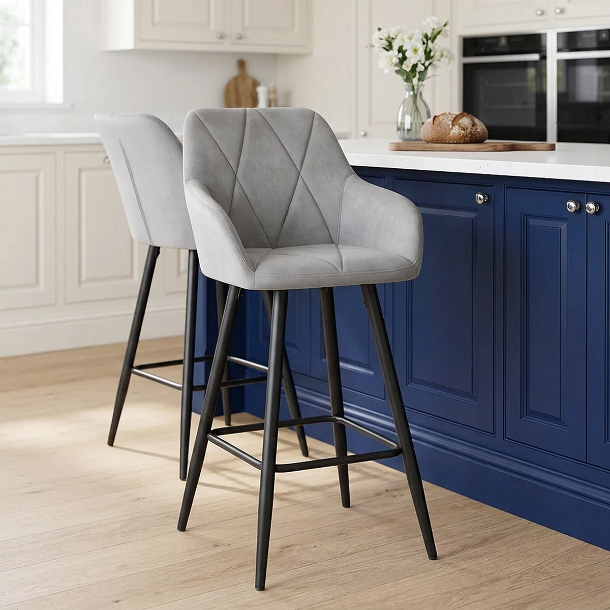 Lanson Bar Stool Grey Velvet