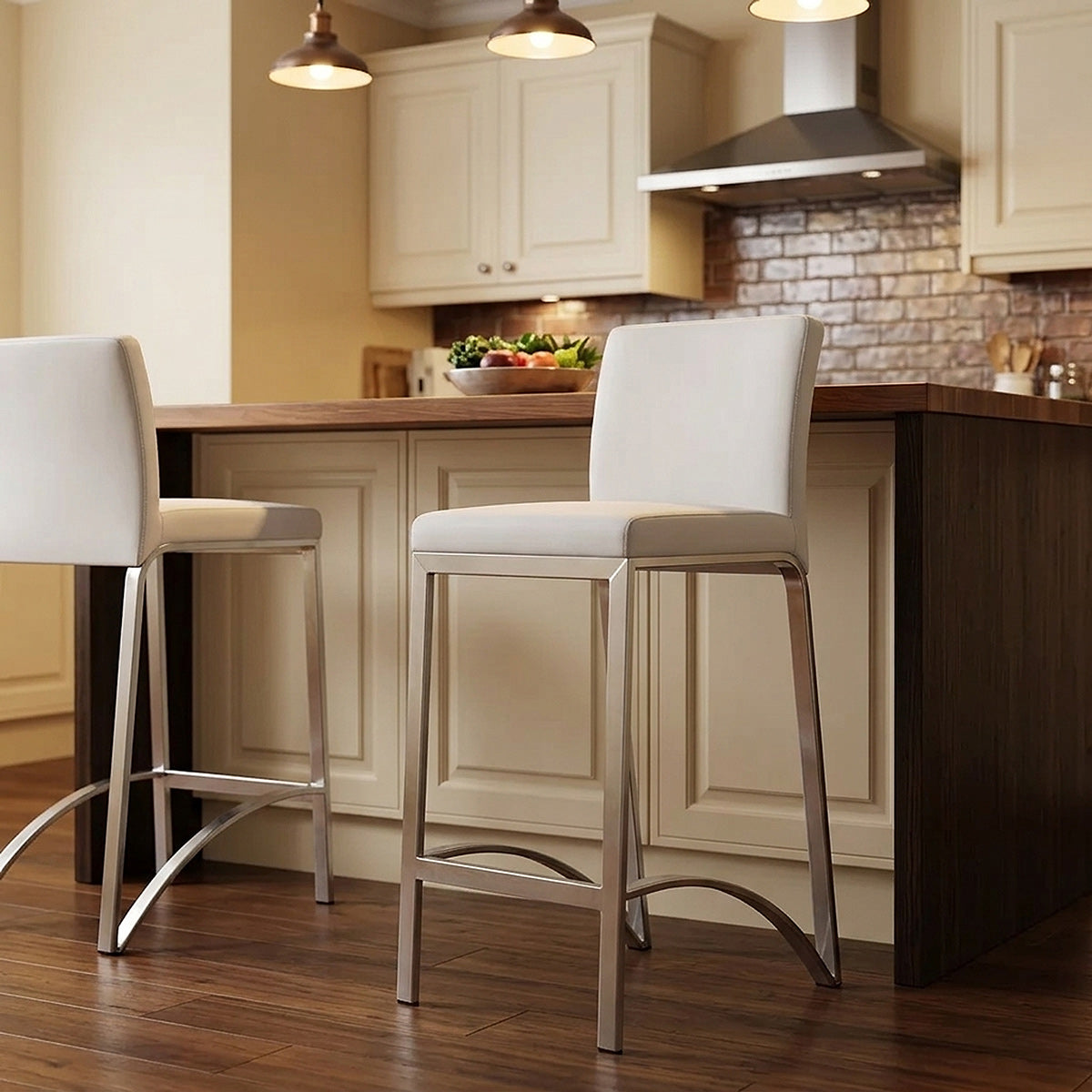 Leah Brushed Real Leather Stool White