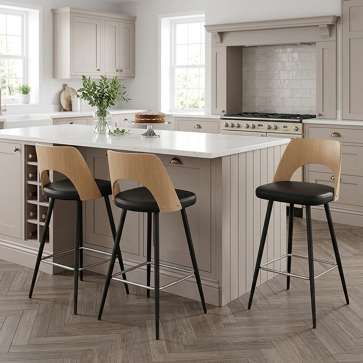 Leo Bar Stool Oak & Black
