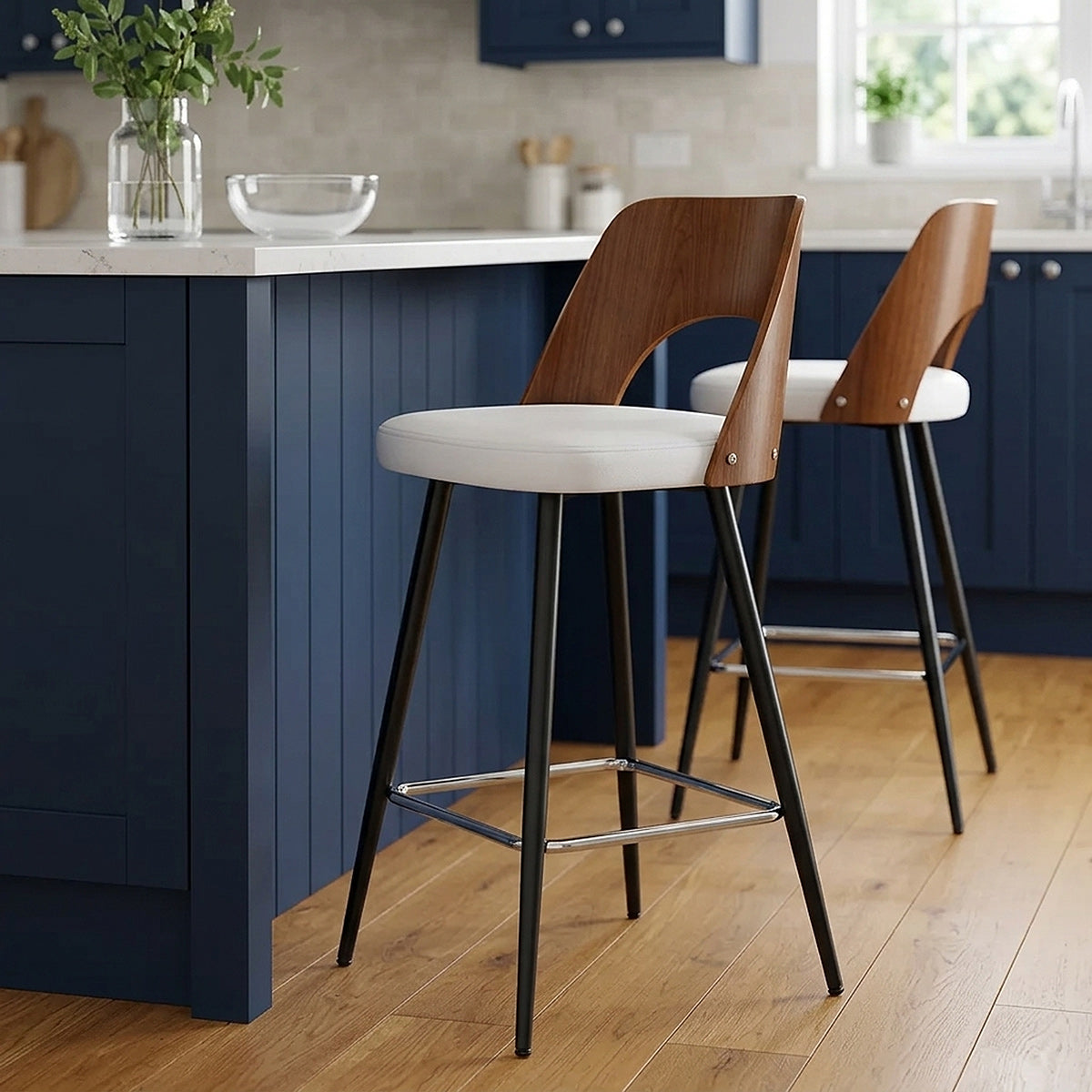 Leo Bar Stool Walnut & White