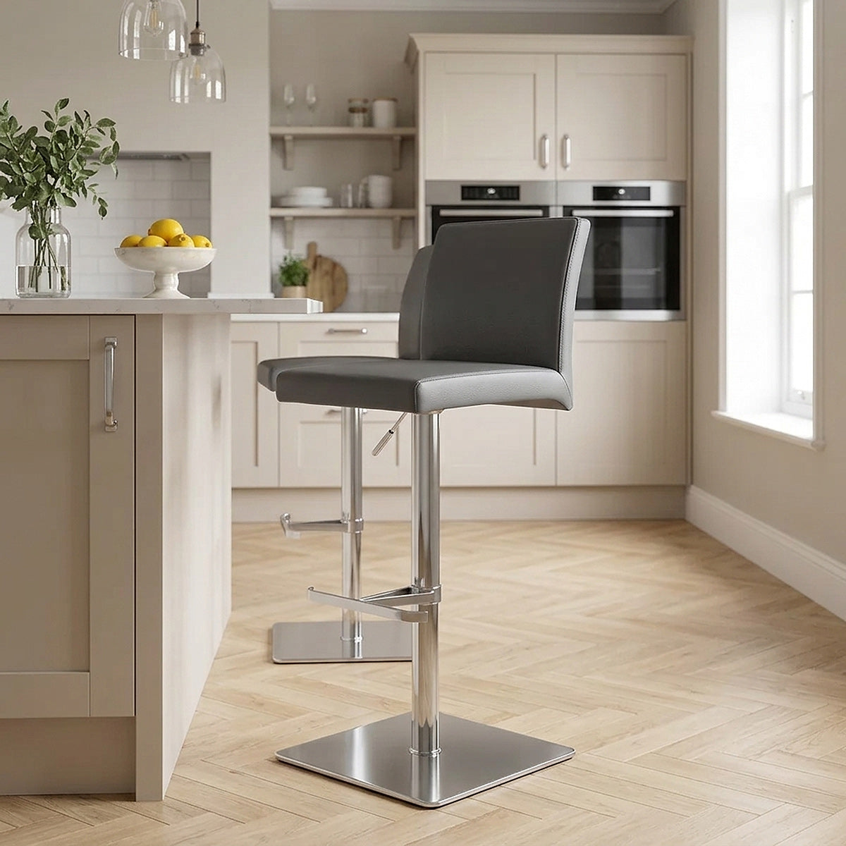 Lexi Brushed Steel Stool Grey