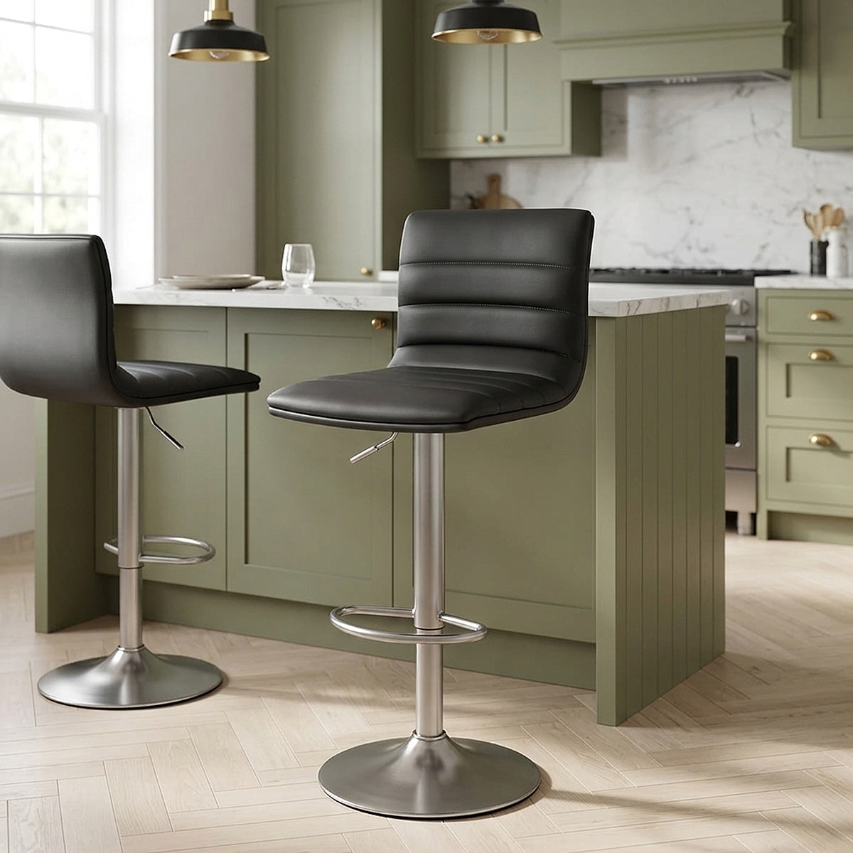 Linear Brushed Steel Bar Stool Black