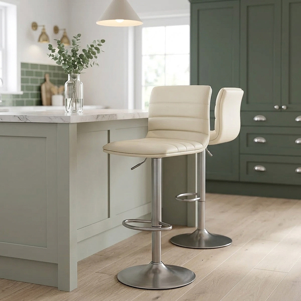 Linear Brushed Steel Bar Stool Cream