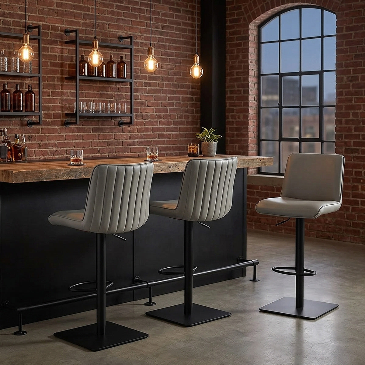Lola Real Leather Bar Stool Grey