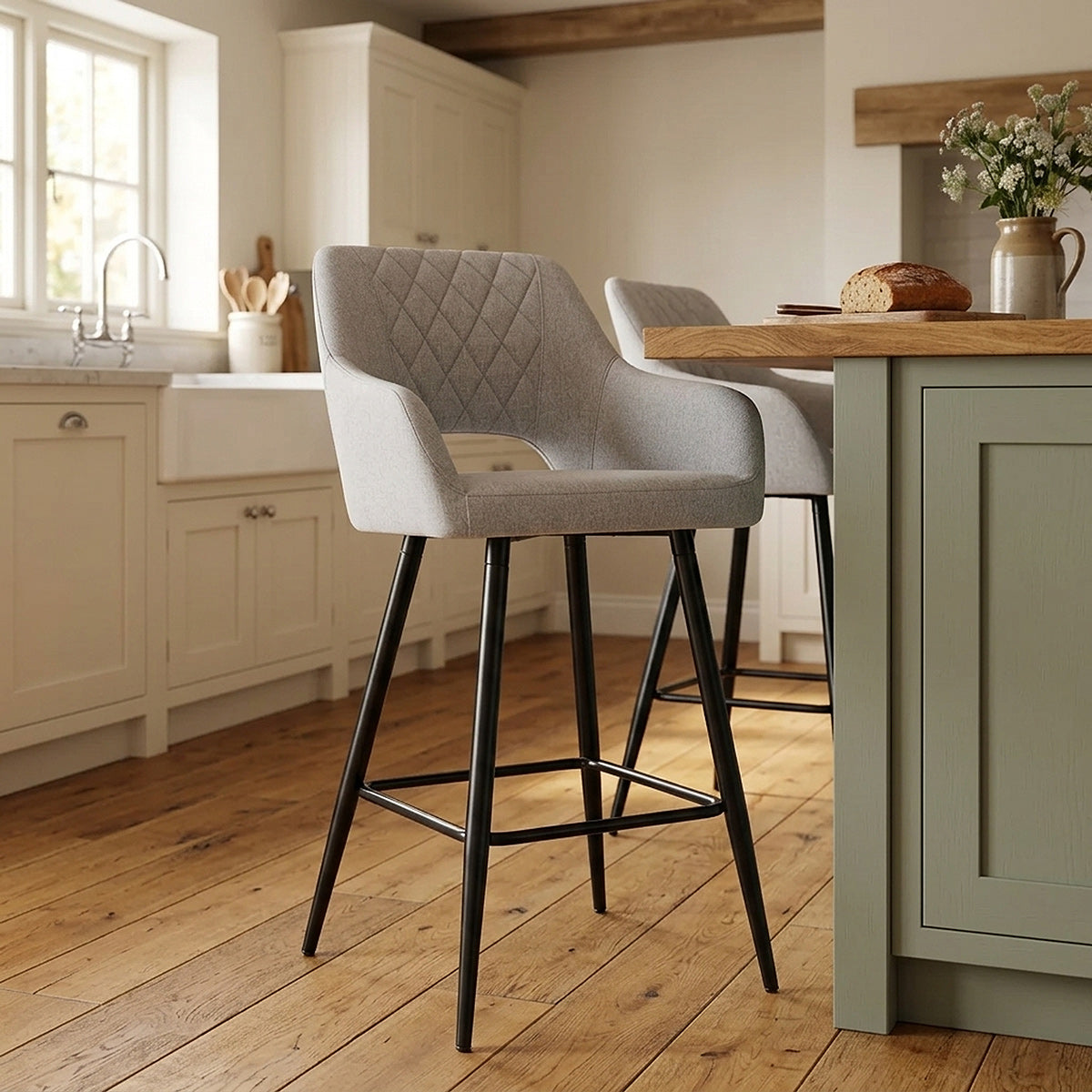 Lopez Bar Stool Grey Fabric