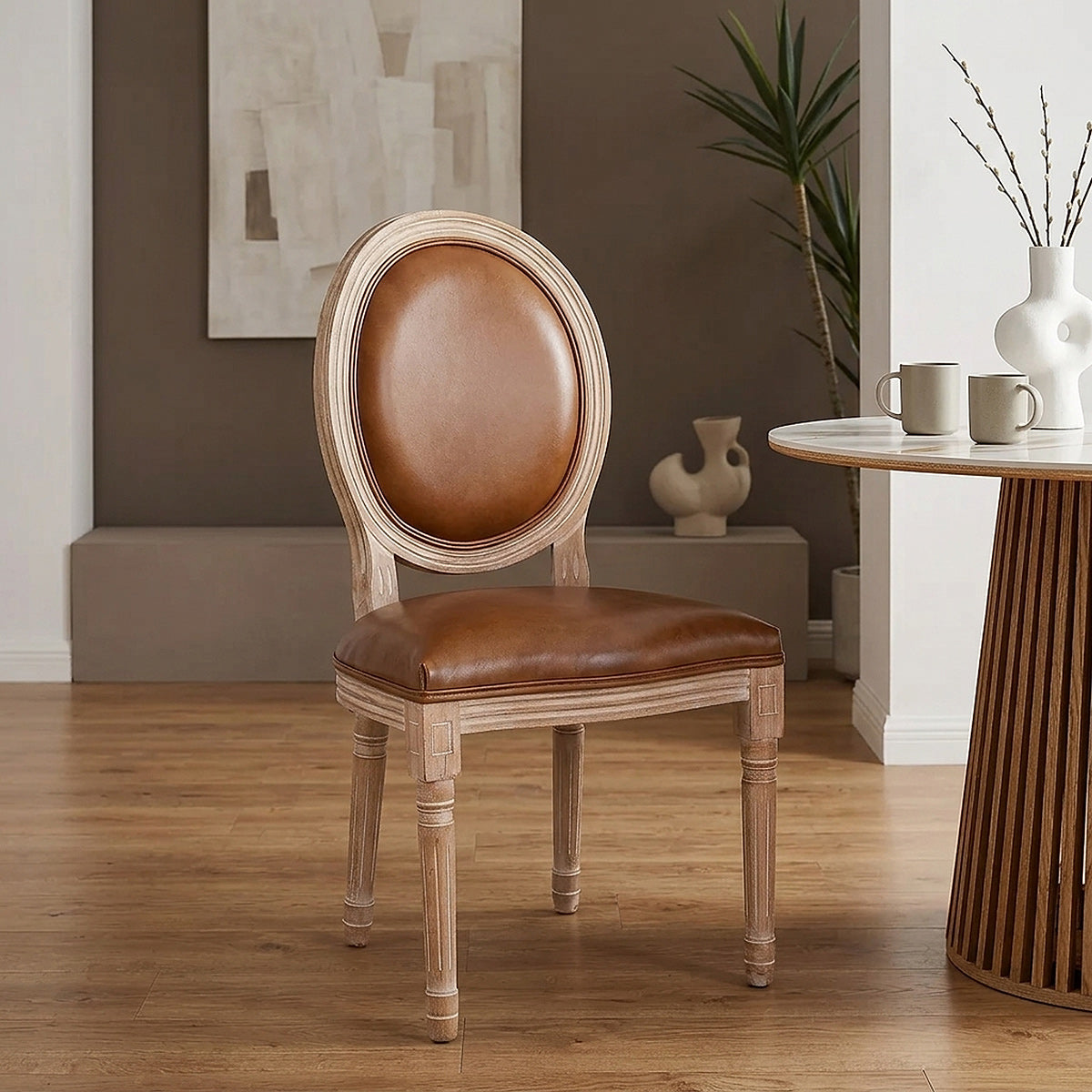 Louis Dining Chair Brown Real Leather