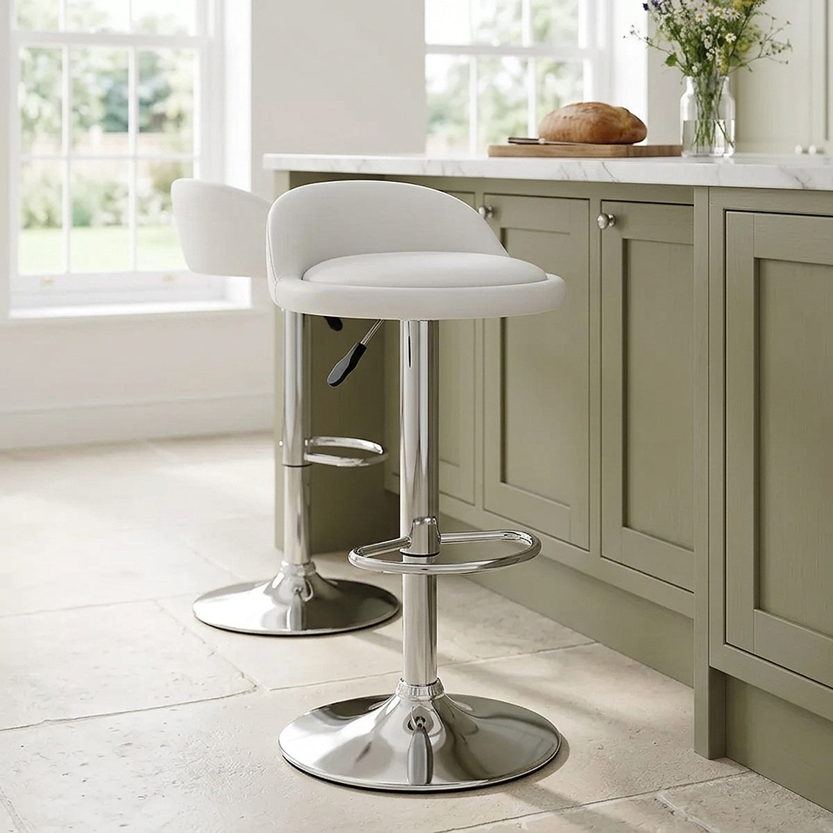 Lulu Real Leather Stool White