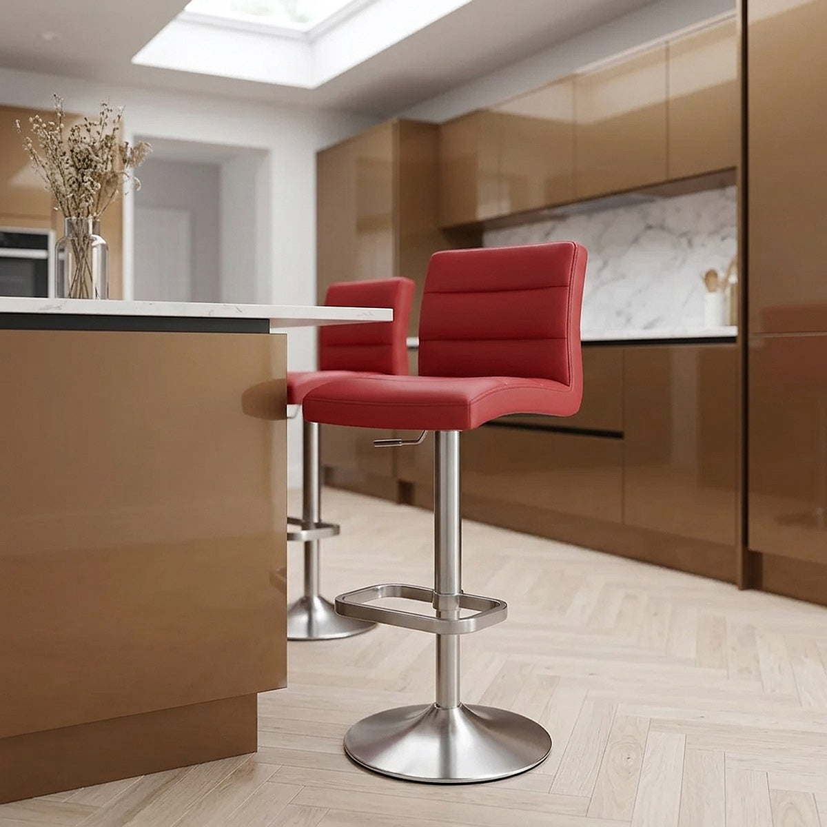 Lush Brushed Steel Bar Stool Red