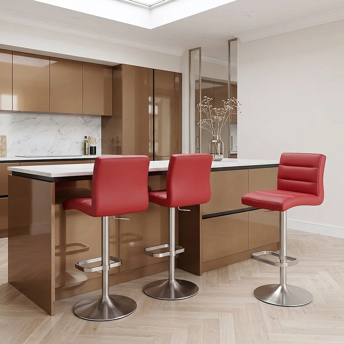 Lush Brushed Steel Bar Stool Red