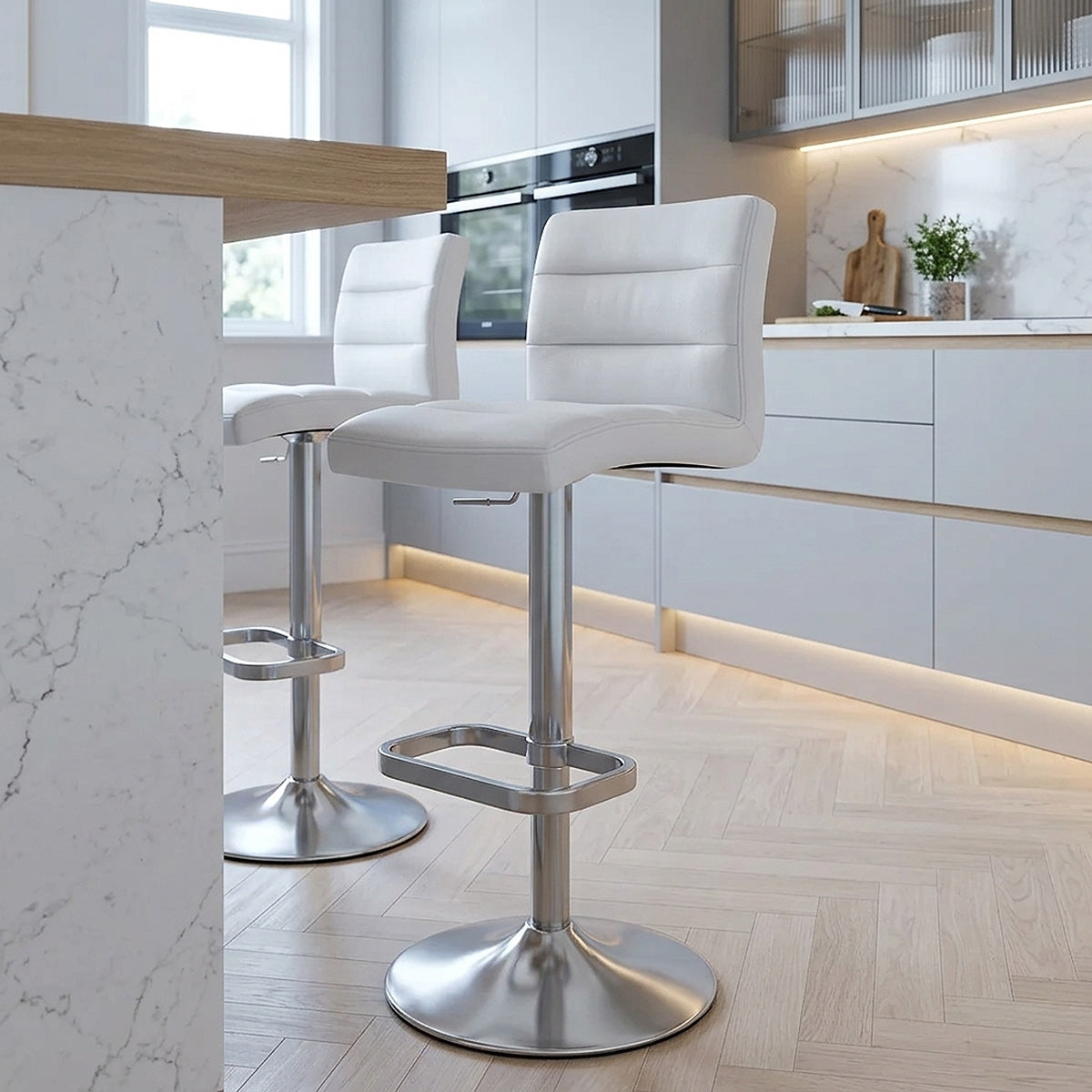 Lush Brushed Steel Bar Stool White