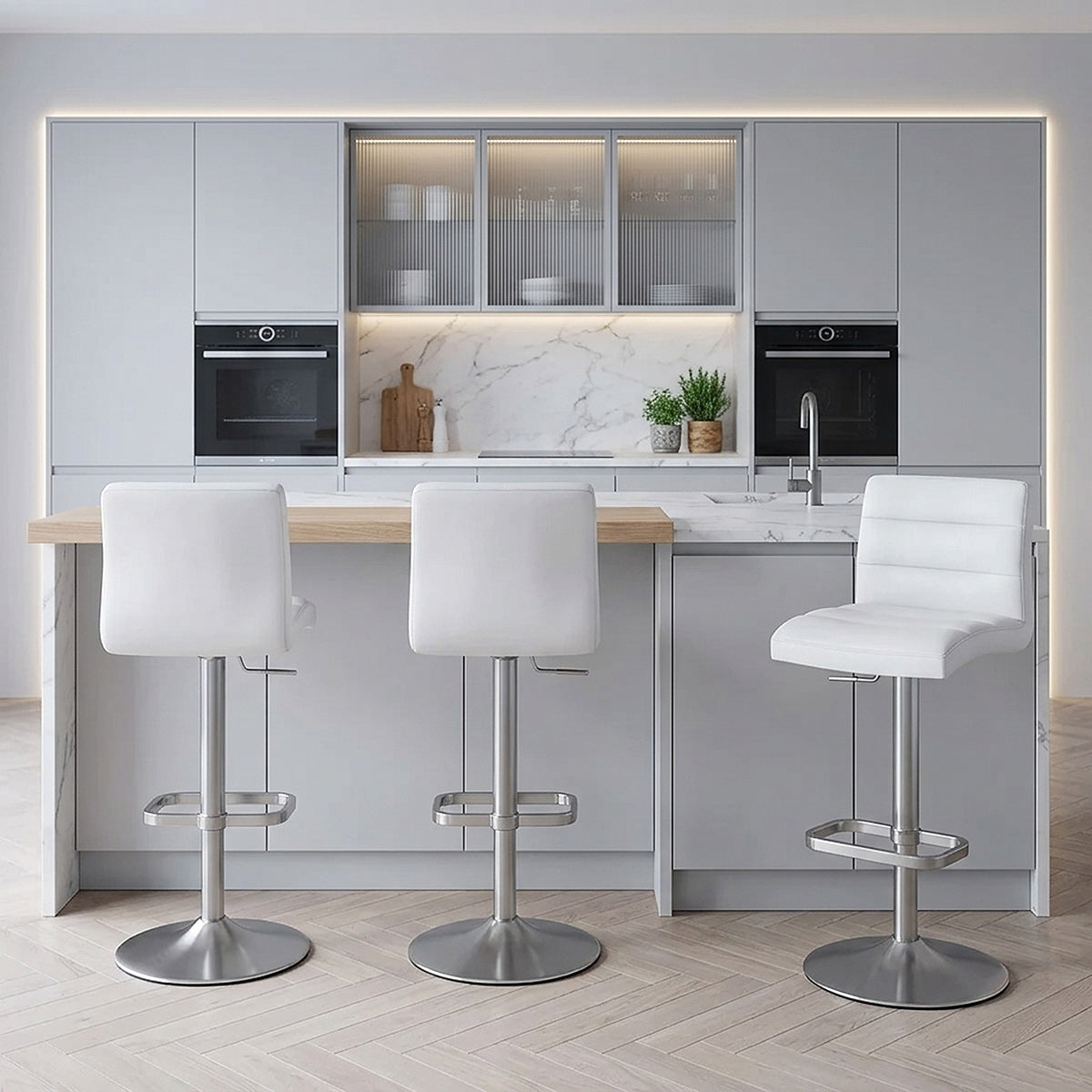 Lush Brushed Steel Bar Stool White