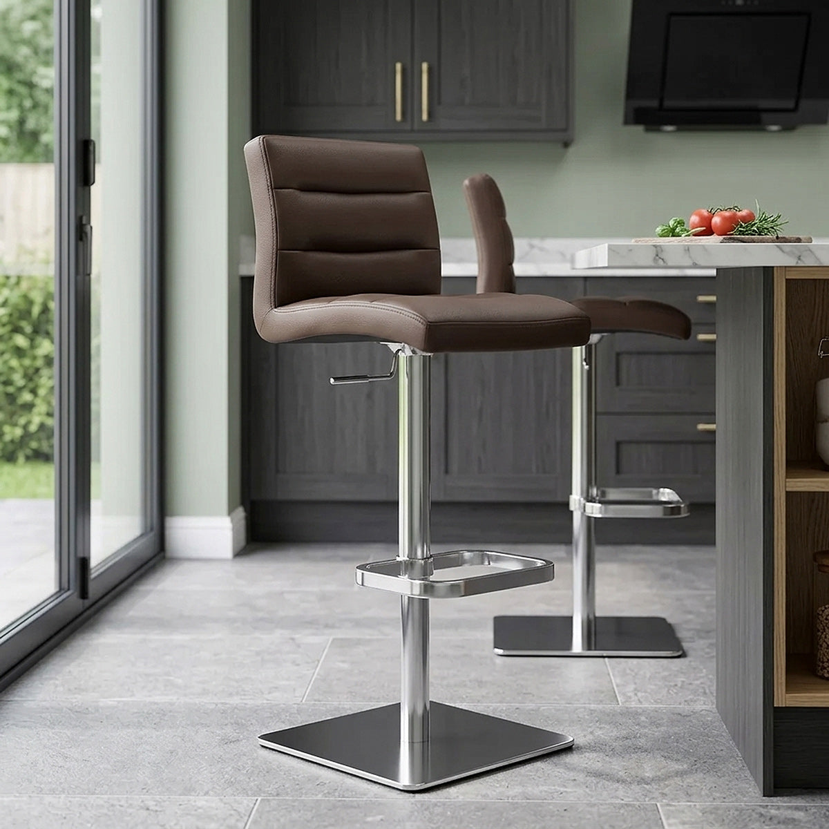 Lush Real Leather Brushed Stool Brown